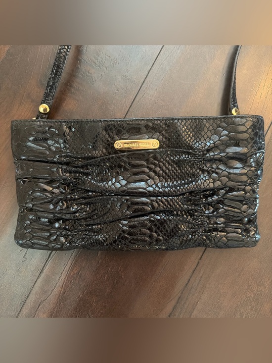 Michael Kors Handbags - Michael Kors Black Snake-Embossed Shoulder Bag with Gold Plaque